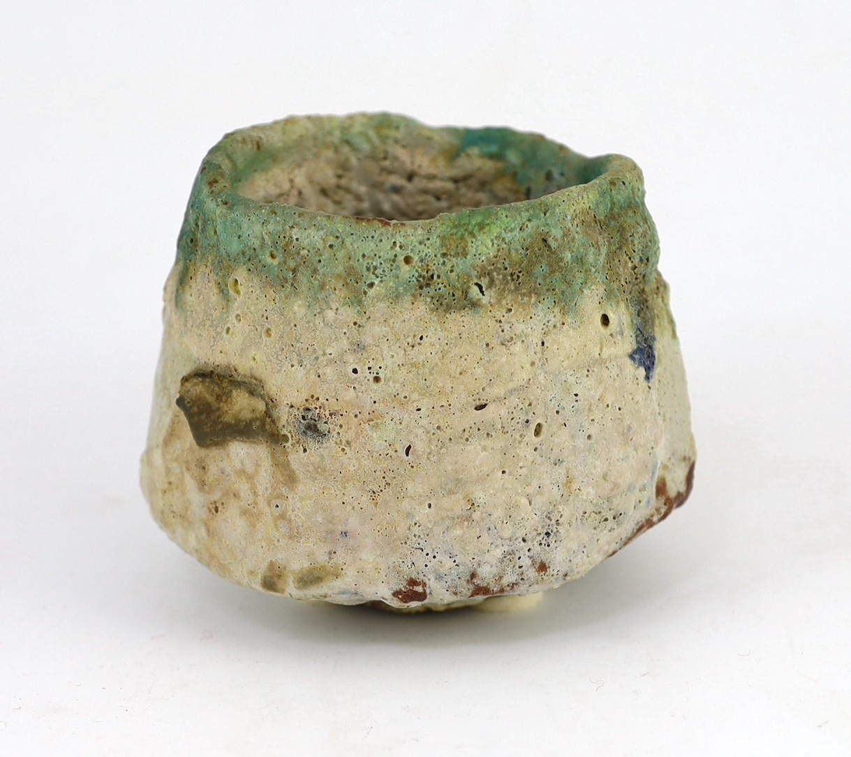Ewen Henderson (1934-2000), a hand-built mixed laminated clay unomi, 11cm across 8.5cm high